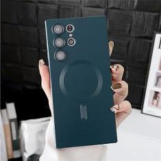 Imagem de Capa magnética de silicone para celular, para samsung s20 s21 fe s22 s23 ultra note 20 10 plus, à prova de choque, proteção de câmera, verde, para note 10