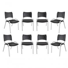 Imagem de Kit 8 Cadeiras Iso Para Escola Escritório Comércio Preta Base Branca