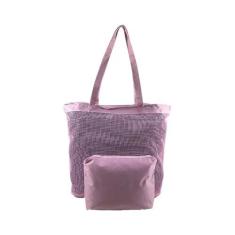 Imagem de Bolsa de Praia Feminina Emborrachada Rosa com Necessaire Verão Piscina