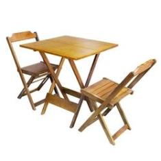 Imagem de Jogo De Mesa Dobravel Com 2 Cadeiras De Madeira 70x70 Ideal Para Bar E Restaurante - Mel