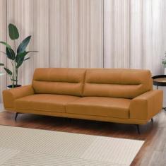 Imagem de Sofá Decorativo Ashton 3 Lugares Sala de estar 216cm Pés em Aço Couro Caramelo G88 - Gran Belo