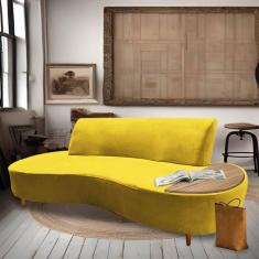 Imagem de Sofá Curvo Living Premium 3 Lugares Corino Amarelo Com Apoio Lateral MDF Castanho - Ahazzo Móveis