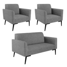 Imagem de Sofá Namoradeira Com 2 Poltronas Pés Villach Marisa Linho Grafite A26 D03 - D`rossi