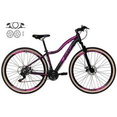 Imagem de Bicicleta Feminina Aro 29 Ksw Mwza 24v Freios a Disco Hidráulicos Garfo Suspensão Pneu com Faixa Bege - Preto/Rosa