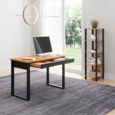 Imagem de Conjunto Home Office 2 Peças 1 Escrivaninha com 1 Gaveta e 1 Estante com 5 Prateleiras Dalla Costa Freijó/Preto