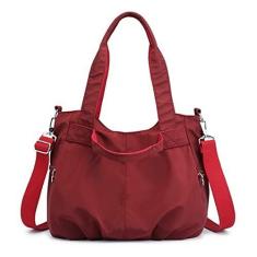 Imagem de POPOTI Bolsa de ombro feminina, bolsa tiracolo Hobos Nylon impermeável com bolsos, Vermelho, One_Size