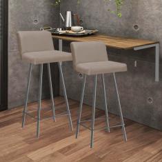 Imagem de Kit Mesa Suspensa de Parede Fixa MDF Caramelo + 2 Banquetas Lexi Ferro Prata Sintético Bege - Ahazzo Móveis