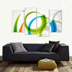 Imagem de Quadro Abstrato Círculos Sala Escritório Em Tecido 4 Peças