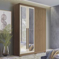 Imagem de Guarda Roupa Solteiro Ripado 4 Portas 2 Gavetas Antony com Espelhos e Pés