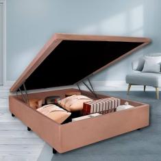Imagem de Cama Box Baú Viúvo 128x188x42cm Suede Bege Com Pistão A Gás