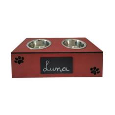 Imagem de Comedouro Hello Pet Lousa Duplo Vermelho Para Cães E Gatos - Tamanho M