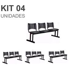 Imagem de Kit 04 Cadeiras Longarinas plásticas 03 Lugares – Cor preta – 23020