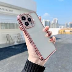 Imagem de Capa Diamond para iPhone 13 Pro Max 12 11 Pro Xs Max Xr 7 8 14 Plus Electroplate Silicone Transparente Soft Back Cover, Rosa, Para iPhone 11