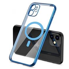 Imagem de Capa de carregamento sem fio magnético folheado de luxo para iPhone 13 12 11 Pro Max Mini XR Xs X 7 8 Plus Capa de silicone macio, azul, para iPhone 8 Plus