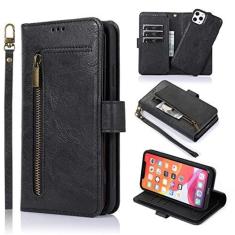 Imagem de Capa de couro de luxo para iPhone 14 13 12 11 Pro XS Max XR X SE 2022 8 7 6 6S Plus Carteira com zíper Capa removível para bolsa, preta, para iPhone 11 Pro Max