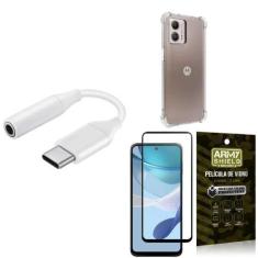 Imagem de Capinha Moto G53 + Adaptador Tipo C Para Fone P2 + Película - Armyshie