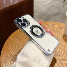 Imagem de Capa para pc de carregamento sem fio, fina, sem moldura, transparente, para iphone 14 plus 13 12 11 pro max, capa com buraco magnético, azul, para iphone 13 pro