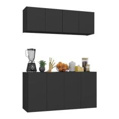 Imagem de Kit Armário de Cozinha e Aparador 4 Portas Multimóveis Mp2162 Preto