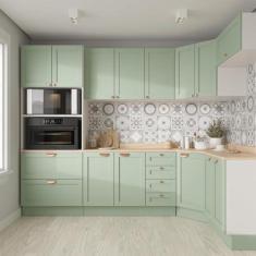 Imagem de Cozinha Modulada 7 Peças com Tampo 3 Aéreos 3 Balcões e Torre Quente Arizona Cabecasa Madeiramadeira Branco/menta