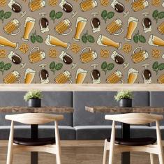 Imagem de Papel de Parede Adesivo Cerveja Pretzel e Lúpulo N05070 Rolo de 0,58x3,00