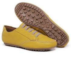 Imagem de Tênis Feminino Sapatênis Mocassim Mocatênis Couro Amarelo - N 33 Até 4