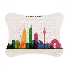 Imagem de Moldura de quebra-cabeça com esboços de arranha-céus da cidade da Austrália, enfeite de jogo de quebra-cabeça