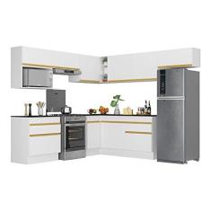 Imagem de Armário de Cozinha Completa de Canto com Rodapé Veneza Multimóveis V2106 Branco/dourado