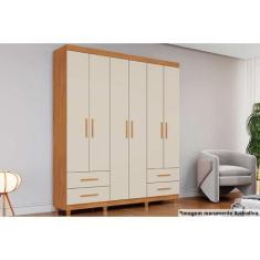 Imagem de Guarda Roupa 6 Portas e 4 Gavetas c/ Pés Canadá Plus Cinamomo/Off Whit