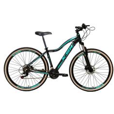 Imagem de Bicicleta Feminina Aro 29 Ksw Mwza 24v Freio a Disco Garfo Com Suspensão Mtb 29 Alumínio Pneu com Faixa Bege - Preto/Azul