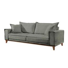 Imagem de Sofá Fixo Aquiles 2 Lugares Luxo 1,60m Castellar Móbile, Linho Cinza