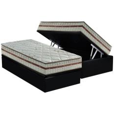 Imagem de Conjunto Box Baú Solteiro: Colchão Molas Anjos MasterPocket Ensacadas Classic + Base CRC Suede Black(88x188)