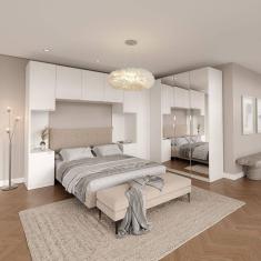 Imagem de Guarda Roupa Modulado de Canto Hera 6 Peças com Espelho e 2 Mesas de Cabeceira CabeCasa MadeiraMadeira Branco Geada