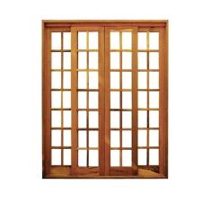 Imagem de Portal Correr Quadriculado 4 Folhas Itauba Reto com Fechadura 1,40 X 2,10 Natural