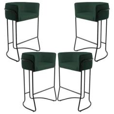 Imagem de Kit 04 Banquetas Decorativas Fixa Base de Aço Preto Betina D02 Linho V