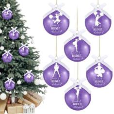 Imagem de Zhanmai 6 peças de enfeite de líder de torcida estilo líder de torcida enfeite de pendurar bola de Natal para árvore de Natal Believe It Enfeites de dançarina presente bolas a granel com fitas para o