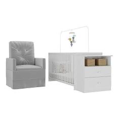 Imagem de Berço Cômoda com Poltrona de Amamentação Meu Bebê Multimóveis Mp4066 Branco/cinza