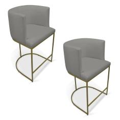 Imagem de Kit 2 Banquetas Paola Linho Base Metálica Dourada - D`rossi Cor A26 Grafite