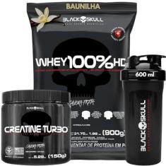 Imagem de Kit Whey Protein 100% HD Pure 900g Isolado - Hidrolisado - Concentrado Refil + Creatina Monohidratada 150g + Coqueteleira - Black Skull (Whey 100% Baunilha Refil + Creatina 150g)