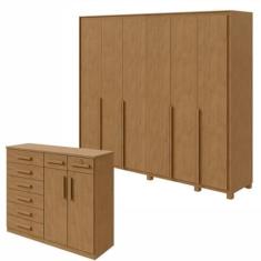 Imagem de Conjunto de Guarda-roupa 6 Portas com Pés Imperatore com Cômoda Toronto Amêndoa Clean