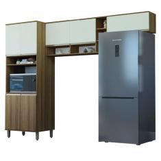 Imagem de Armário de Cozinha Completa 7 Portas Nicho Para Micro Ondas Madeirado/Areia Diana Luciane