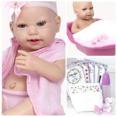 Imagem de Boneca Reborn Careca Menina Princesa Roupão Pode Dar Banho