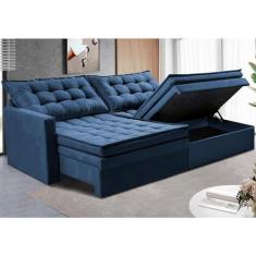 Imagem de Sofá Sem Caixa Retrátil Baú 1,60m Cama Inbox Secret Suede Velusoft Azul