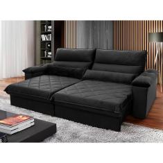 Imagem de Sofá Retrátil Reclinável Grécia 2,50m Suede Velut Preto c/ Molas no Assento - King House