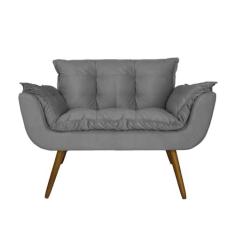 Imagem de Namoradeira Decorativa Estofada Para Salão de Beleza Opala Suede Cinza - LM DECOR