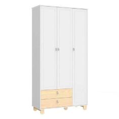 Imagem de Guarda Roupa Infantil 3 Portas e 2 Gavetas Rope 100% MDF Cor Branco Soft com Natural - Matic Móveis