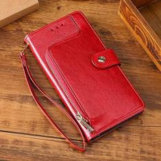 Imagem de Capa Carteira com Zíper para Samsung Galaxy A53 A80 A71 A51 A20 A30 A40 A50 A60 A70S A22 A32 A42 A52 5G Flip Cover Leather Phone Case, vermelho, para samsung A70