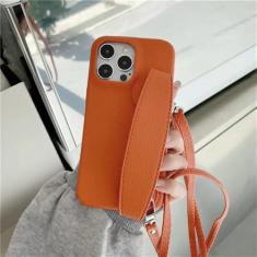 Imagem de Capa de telefone com alça de pulso crossbody para iphone 13 12 15 14 11 pro max xs xr 8 7 plus couro do plutônio capa à prova de choque, laranja, para iphone 11 pro