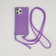 Imagem de Capa de cordão para iPhone 15 14 12 13 11 Pro Max Mini XS X XR 8 7 Plus Suporte para slot de cartão à prova de choque Capa de alça de colar crossbody, roxa, para iPhone 13 ProMax
