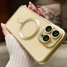 Imagem de Capa magnética para iphone 15 14 13 12 11 pro max plus moda chapeamento fosco fosco casos capa, ouro, para iphone 15 pro