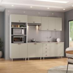 Imagem de Cozinha Completa 5 Peças 100% Mdf Bp 2 Balcões 2 Aereos e Torre Quente Maranello Branco/Panna